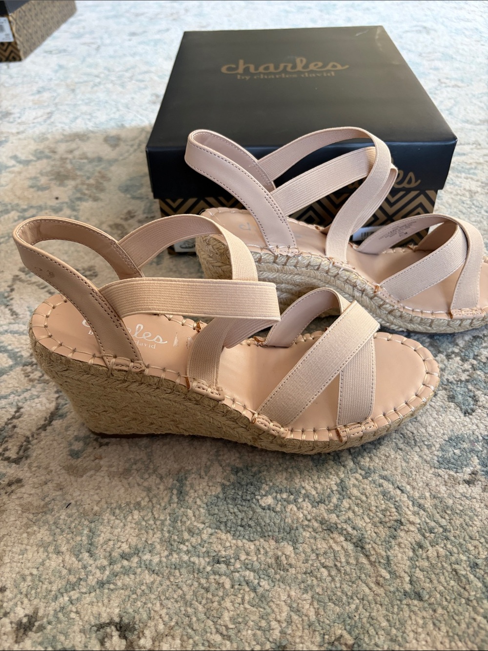 Charles By Charles David Blush Nude Elastic Strap Espadrille Wedges
